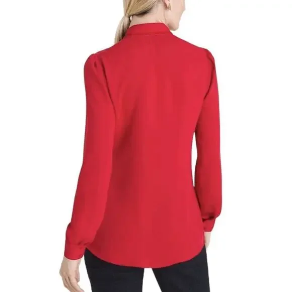 Chicos Ruffle Front Button Up Blouse Womens Size XL/16 Red NWT $79 - Picture 2 of 4